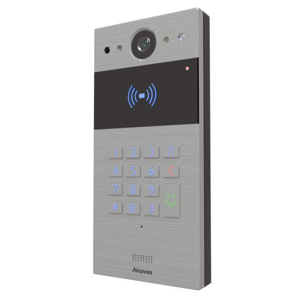 פאנל Akuvox MEGA 250 בגימור כסוף — מבט חזיתי