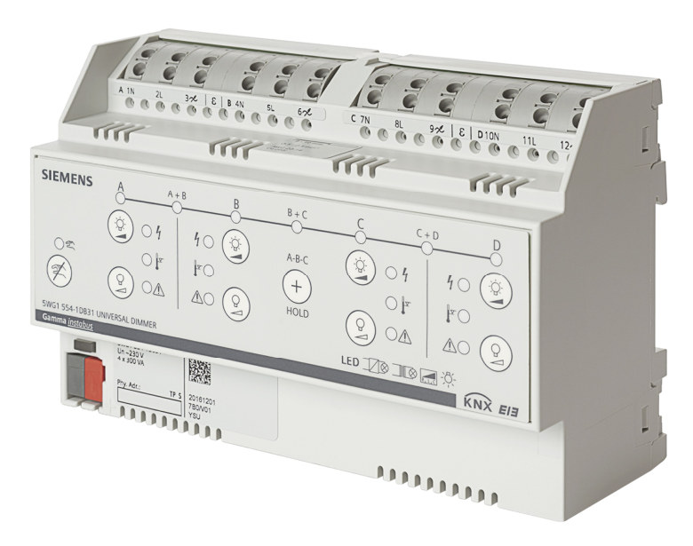 דימר פאזה אוניברסלי Siemens N 554D31 בעל ארבעה ערוצי KNX